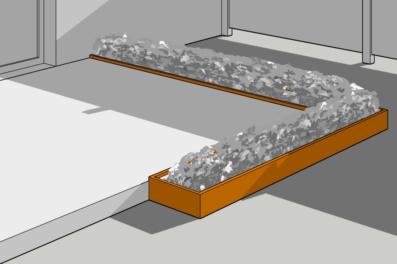 Illustration eines Blumenbeets, das um eine Ecke geht.