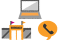 Symbolische Darstellung von Laptop, Hornbach Baumarkt und Telefongespräch Symbolische Darstellung von Laptop, Hornbach Baumarkt und Telefongespräch