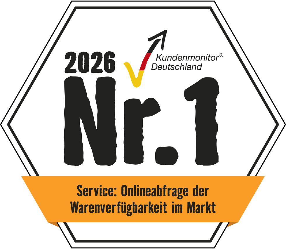 Icon Auszeichnung Kundenmonitor Deutschland 2026: Nummer 1 für die Onlineabfrage der Warenverfügbarkeit im Markt
