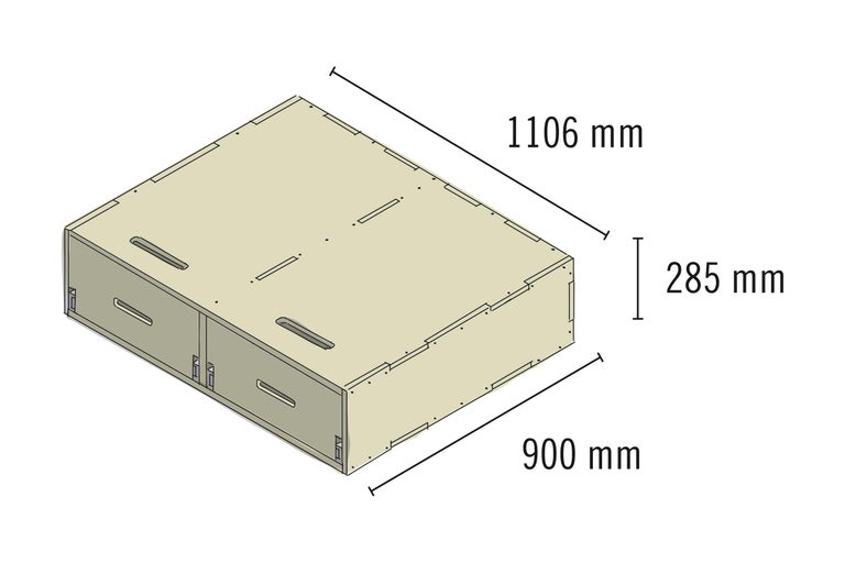 Bauplan Schubladenelement mit Maßen 1106 mm, 900 mm und 285 mm