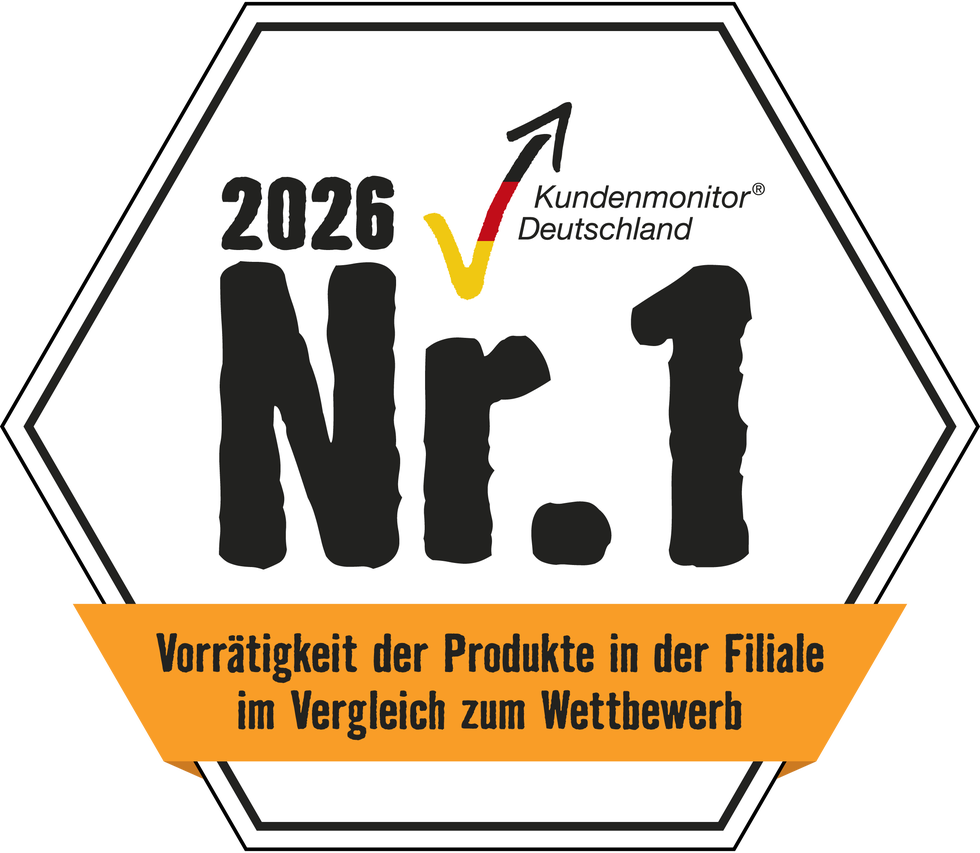 Icon Auszeichnung Kundenmonitor Deutschland 2026: Nummer 1 für die Produktverfügbarkeit in der Filiale im Vergleich zum Wettbewerb