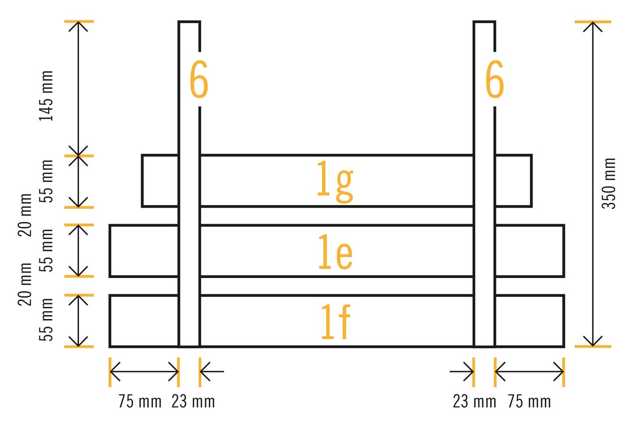 Diagramm mit Maßangaben für ein Holzkonstruktionselement