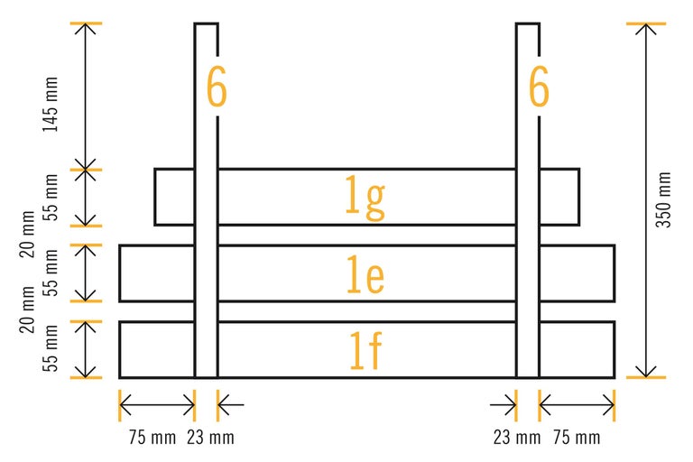 Diagramm mit Maßangaben für ein Holzkonstruktionselement