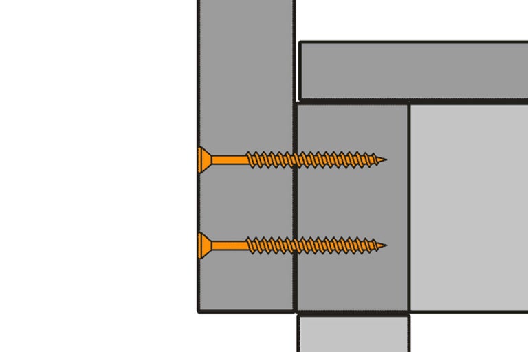 Zwei Schrauben verbinden Holzplatten