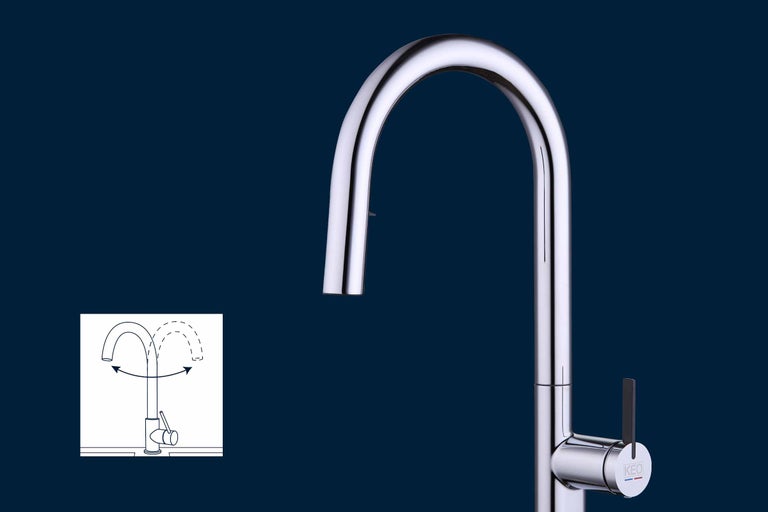 Küchenarmatur mit schwenkbarem Auslauf und KEO Logo
