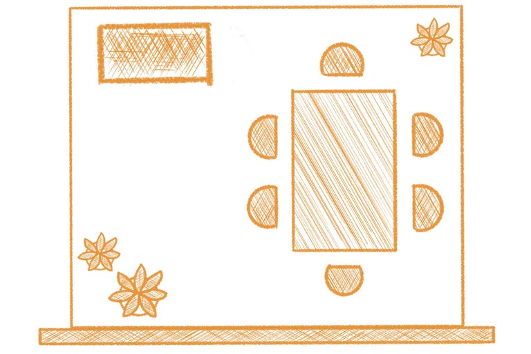 Grundriss eines Esszimmers mit Esstisch und Stühlen