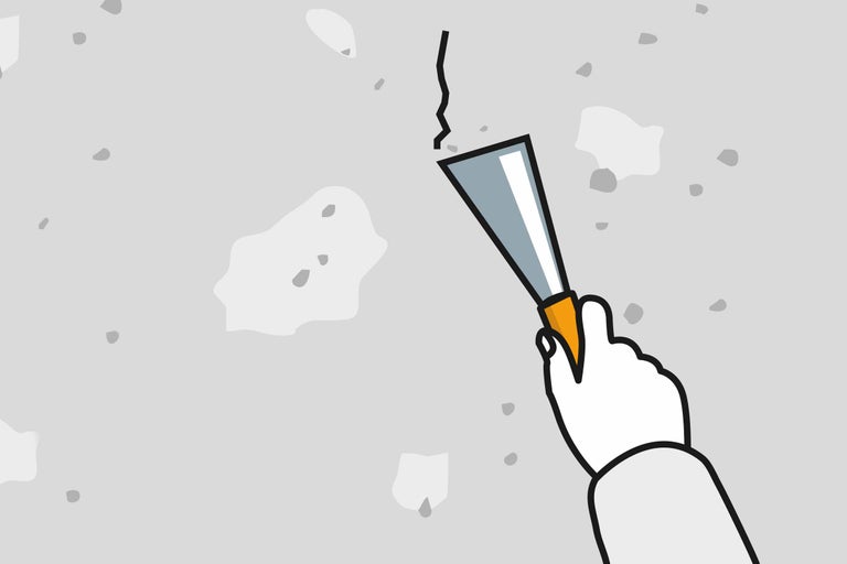 Darstellung einer Spachtel, die verwendet wird, um Risse an einer Wand zu reparieren.