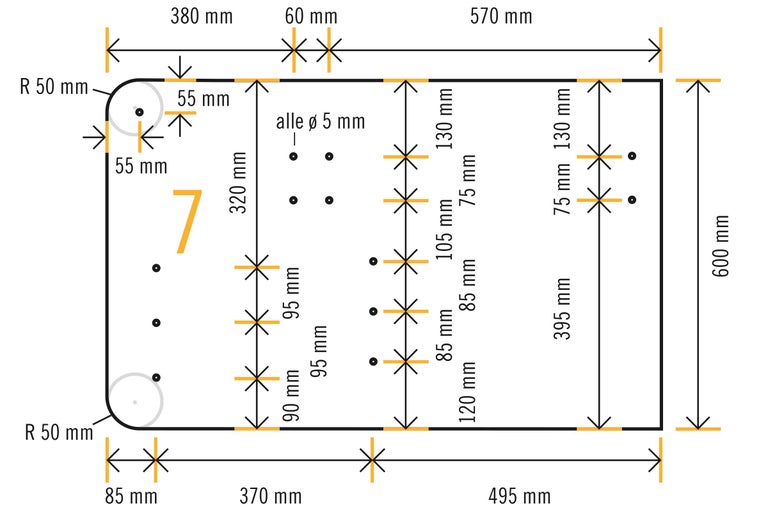 Technische Zeichnung mit Maßangaben in Millimetern