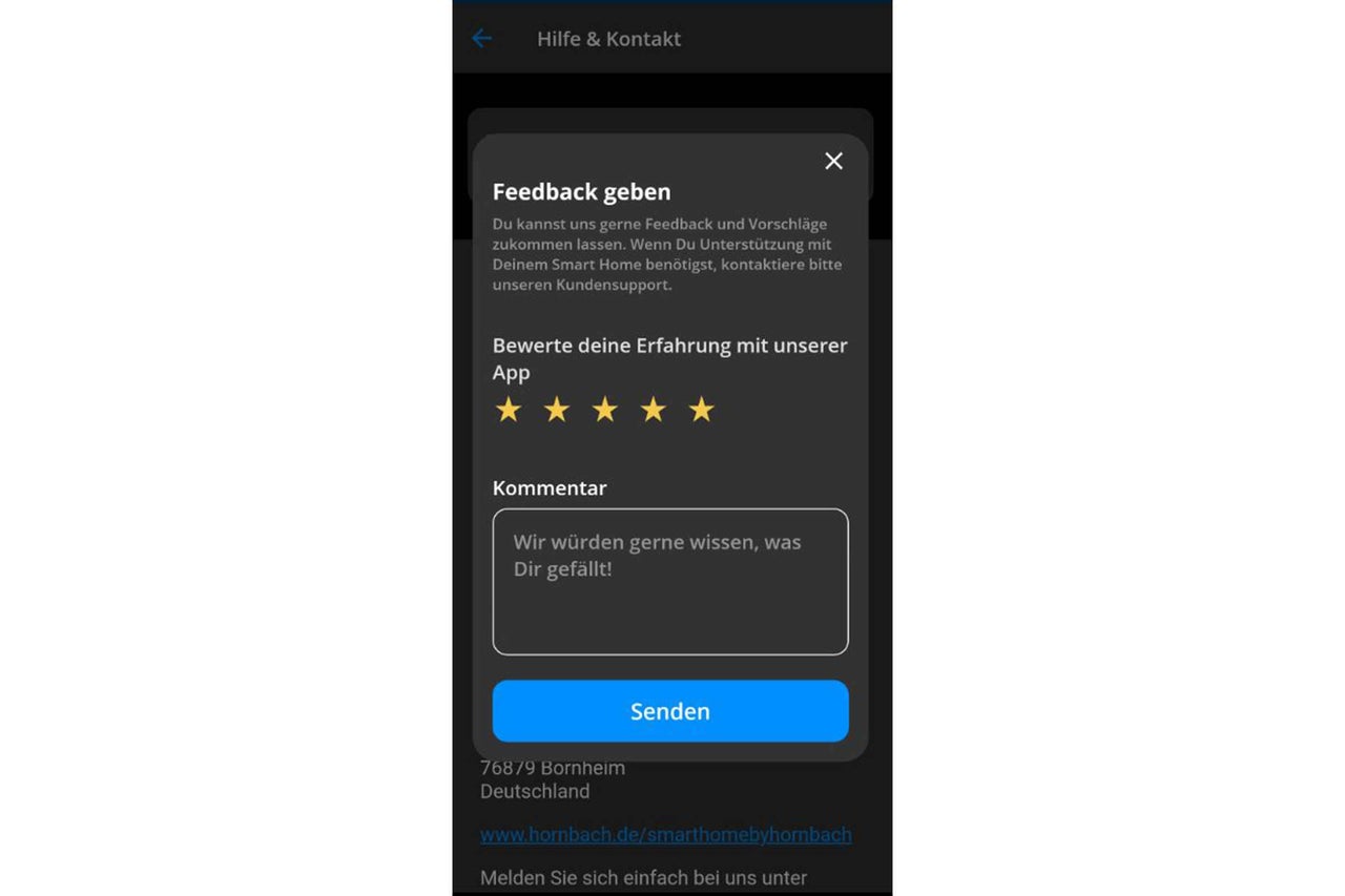 Feedback-Formular der Hornbach App