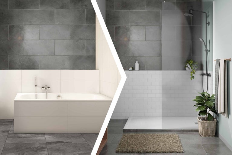 Badezimmergestaltung mit Badewanne und Dusche