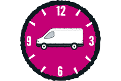 Symbol für Mietkastenwagen: Mietkastenwagen mit Uhr