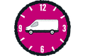 Symbol für Mietkastenwagen: Mietkastenwagen mit Uhr Symbol für Mietkastenwagen: Mietkastenwagen mit Uhr