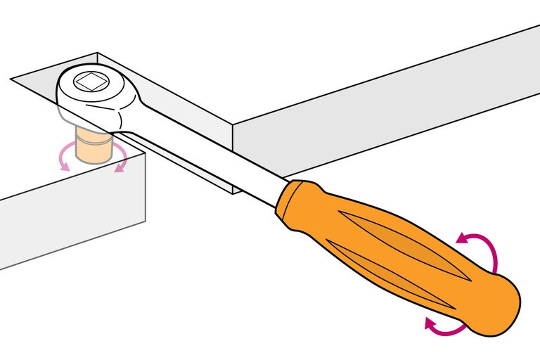 Illustration einer Ratsche, die eine Schraube dreht