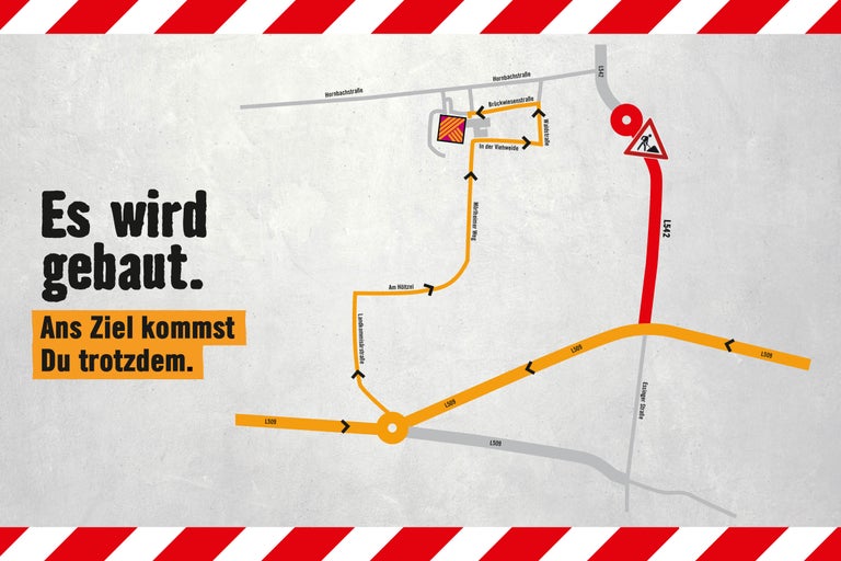 Illustration der Umleitung zum Hornbach Markt während Bauarbeiten