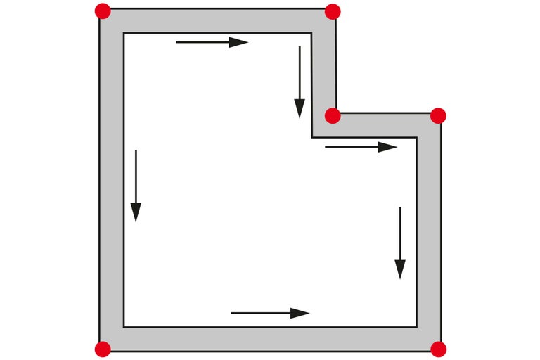 Skizze eines Raumes mit Begehungsrichtung