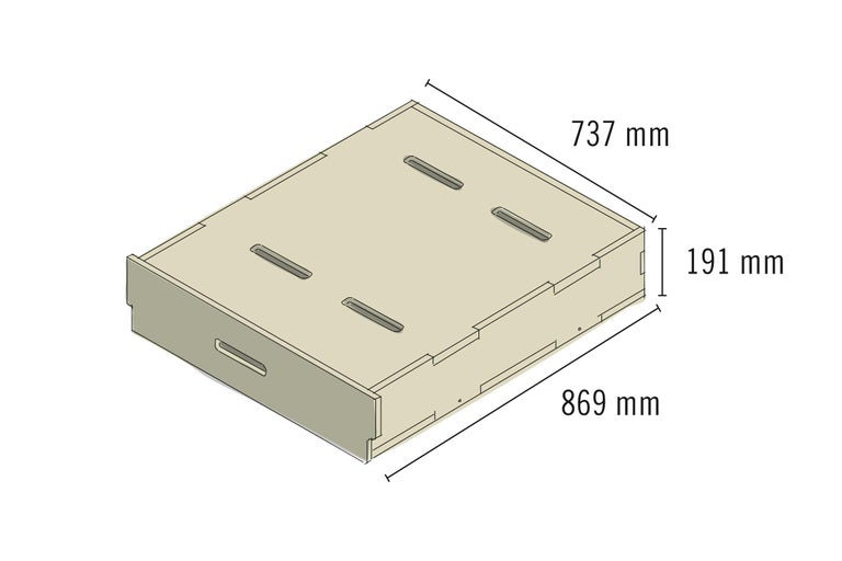 Schublade mit den Maßen 737 mm x 869 mm x 191 mm