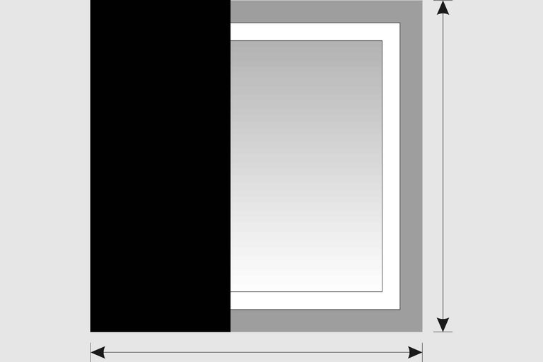 Schematische Darstellung eines Schiebetürelements mit Breiten- und Höhenangabe.