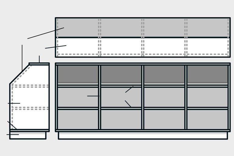 Skizze eines Badezimmerschranks mit Waschtisch und Spiegelschrank