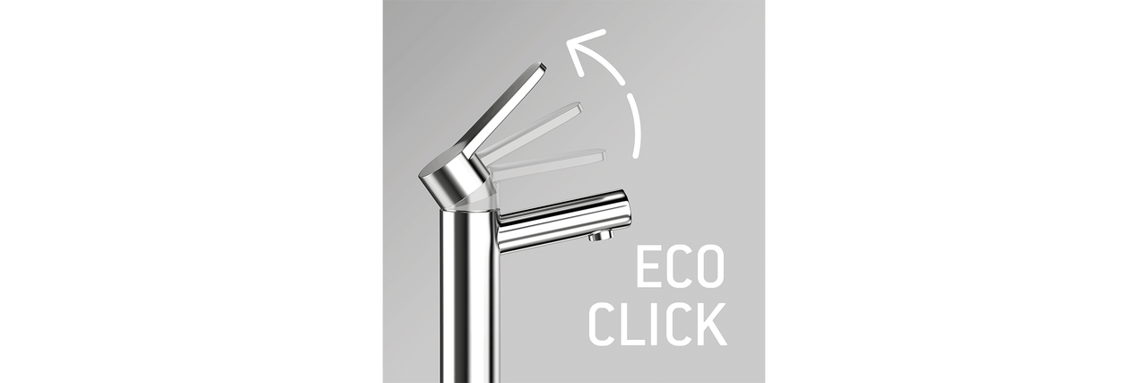 Eco Click Wasserhahn mit Pfeil zur Bedienungsanleitung