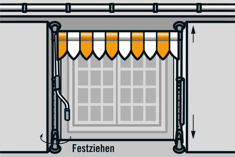 Illustration einer Fenster Markise mit Zugmechanismus