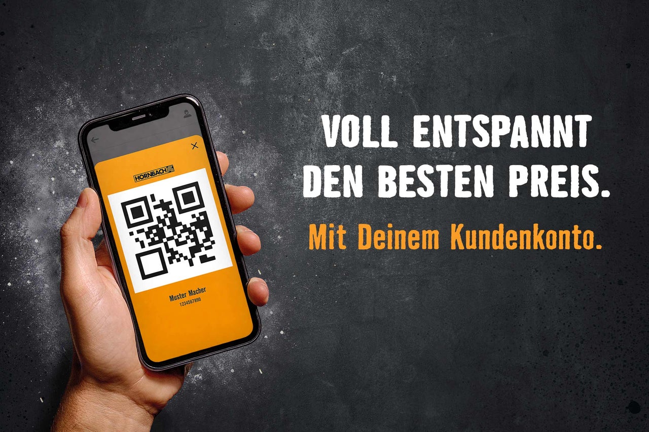 Smartphone mit QR-Code, daneben der Text „Voll entspannt den besten Preis. Mit Deinem Kundenkonto.“