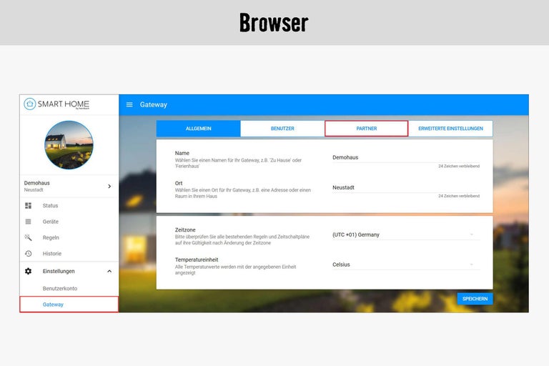 Hornbach Smart Home Gateway Einstellungen im Browser