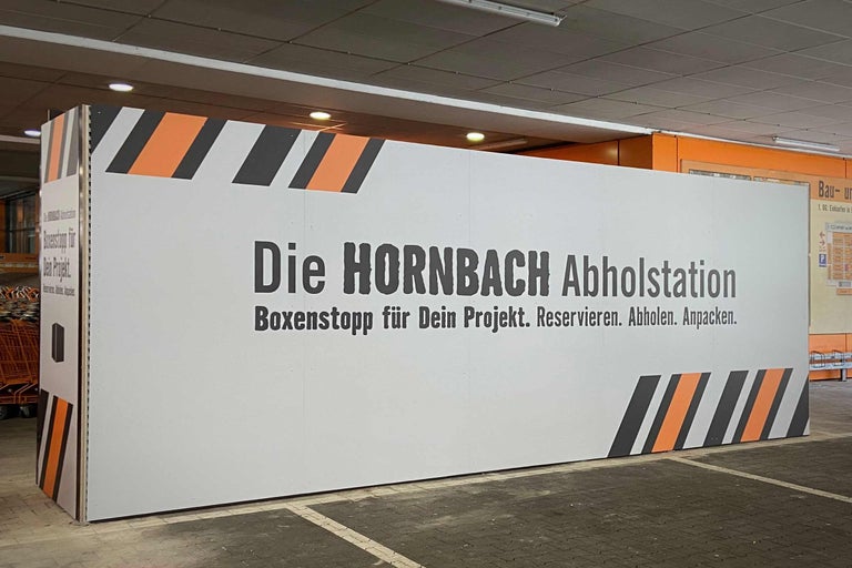 Hornbach Abholstation mit dem Slogan Boxenstopp für Ihr Projekt