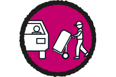 Symbol für Warenlieferung mit LKW: Person bringt Ware zum Kunden im Auto.