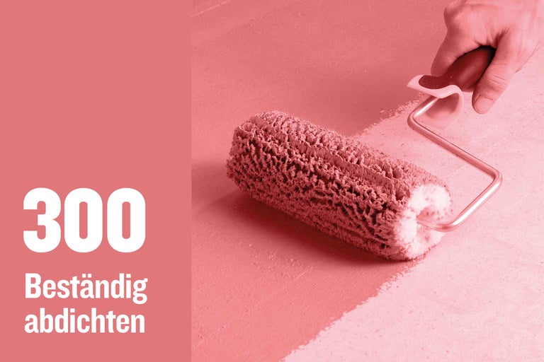 Ein Farbanstrich wird mit einer Farbwalze aufgetragen. 300 Beständig abdichten.