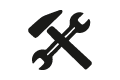 Symbol für Werkzeug: Hammer und Schraubenschlüssel.