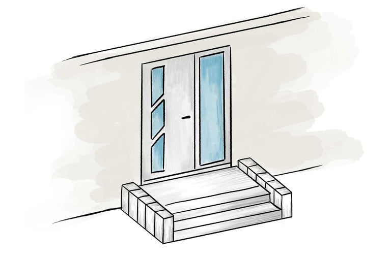 Illustration einer Haustür mit Treppe