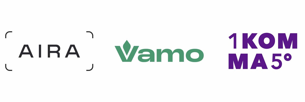 Logos von Aira, Vamo und 1KOMMA5 Grad