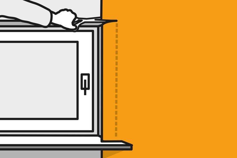 Illustration eines Schranks mit einer Hand, die die Höhe misst