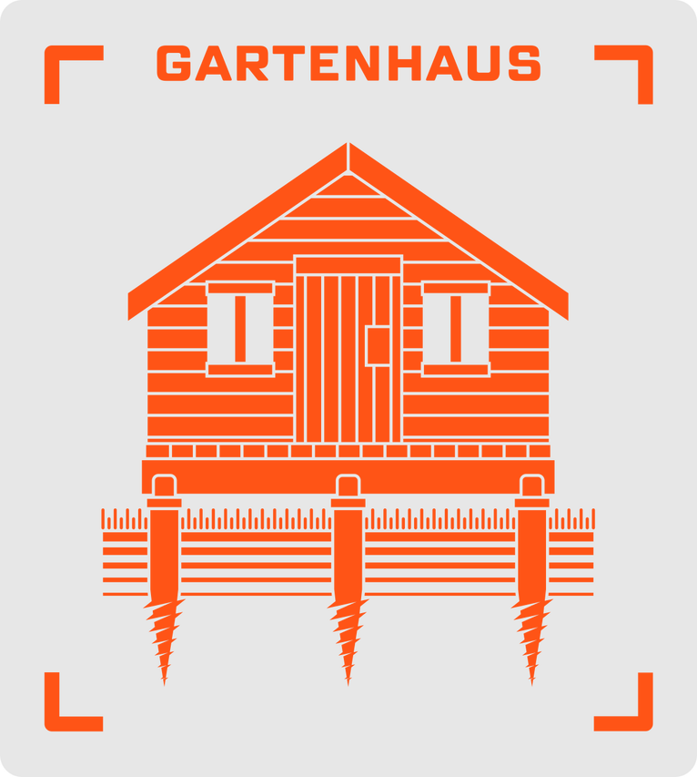 Symbol für ein Gartenhaus mit Schraubfundament