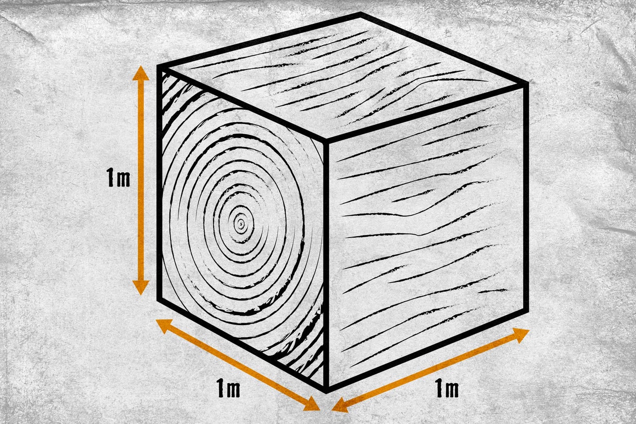 Holzwürfel mit den Maßen 1 Meter mal 1 Meter mal 1 Meter