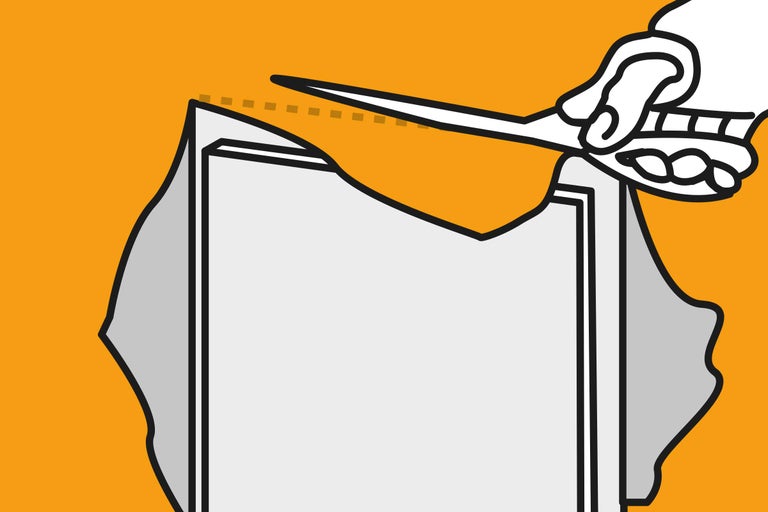 Illustration einer Hand, die ein Vlies zuschneidet