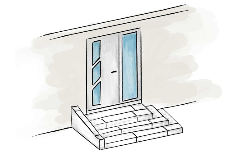 Illustration einer Haustür mit Treppe