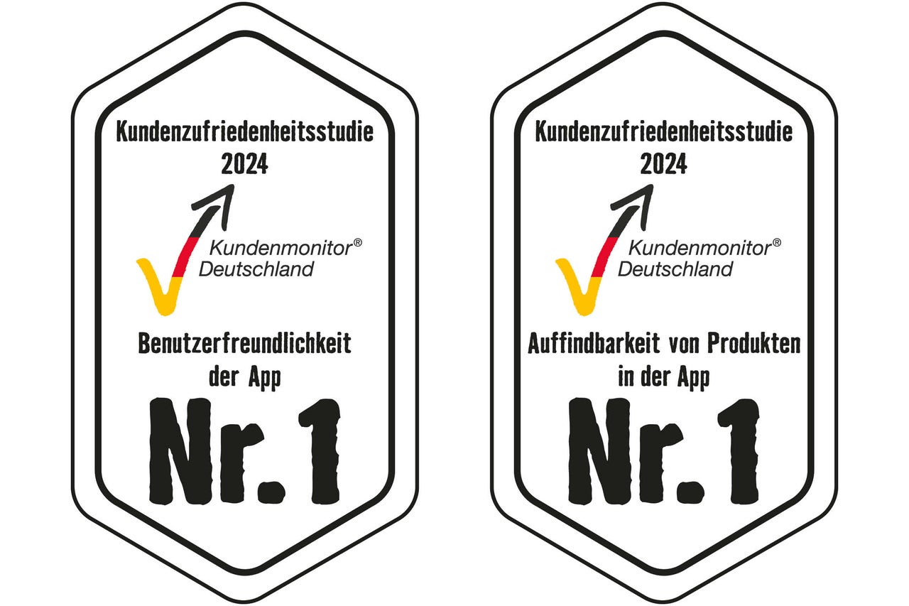 Kundenzufriedenheitsstudie 2024 Auszeichnung für Benutzerfreundlichkeit und Auffindbarkeit von Produkten in der App