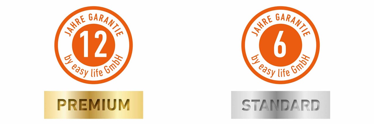 Symbolbild für zwölf Jahre Garantie Premium und sechs Jahre Garantie Standard