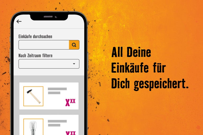 Smartphone mit Kassenzettel, daneben der Text „Nie wieder Zettelwirtschaft dank E-Bon.“