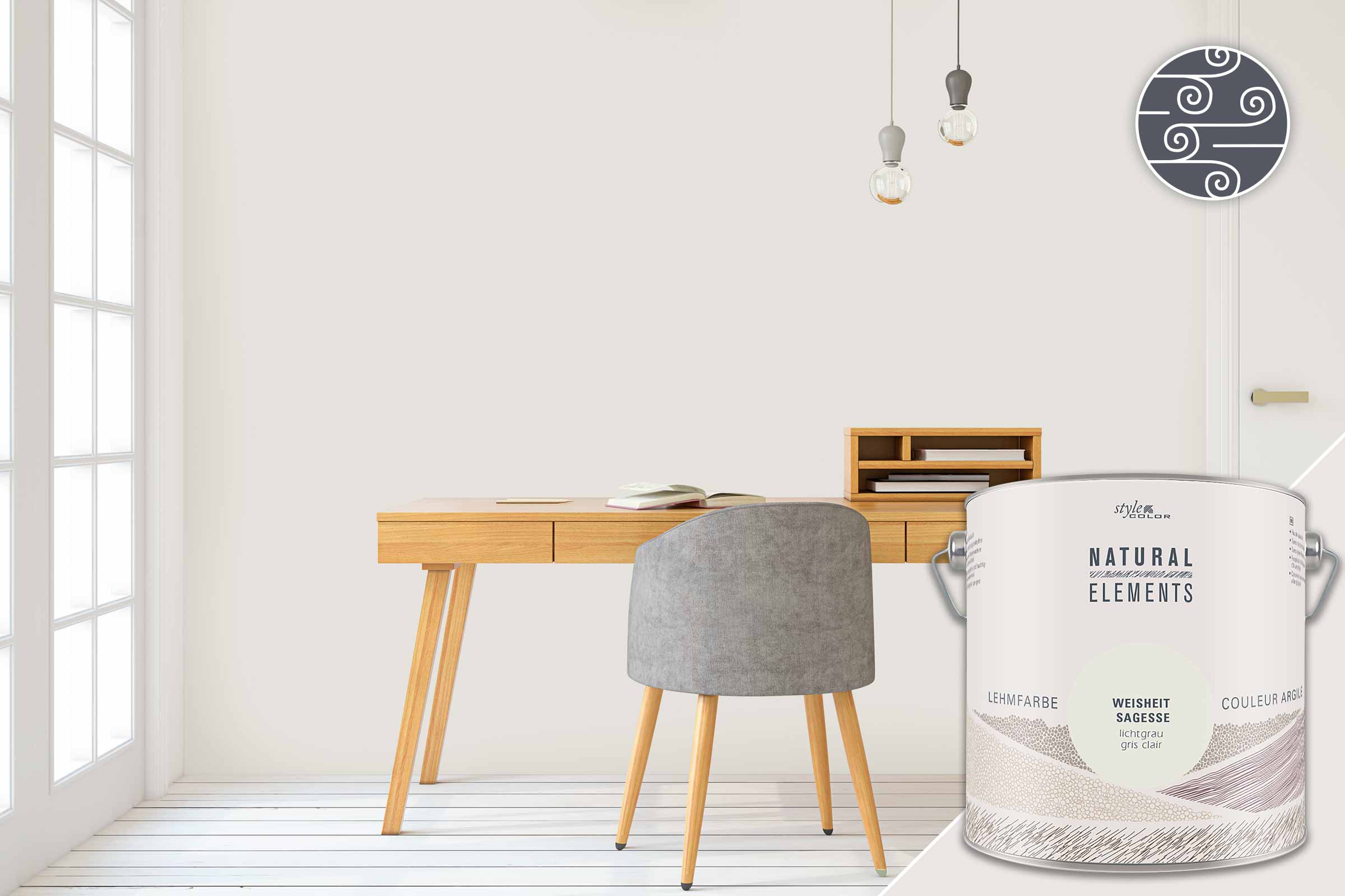 Büro mit Lehmfarbe Weisheit, Salbei, Hellgrau von Style Color Natural Elements