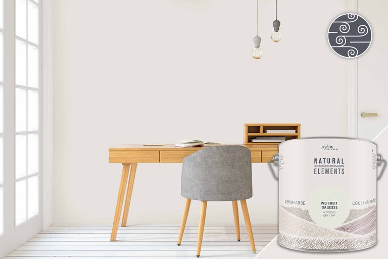 Büro mit Lehmfarbe Weisheit, Salbei, Hellgrau von Style Color Natural Elements