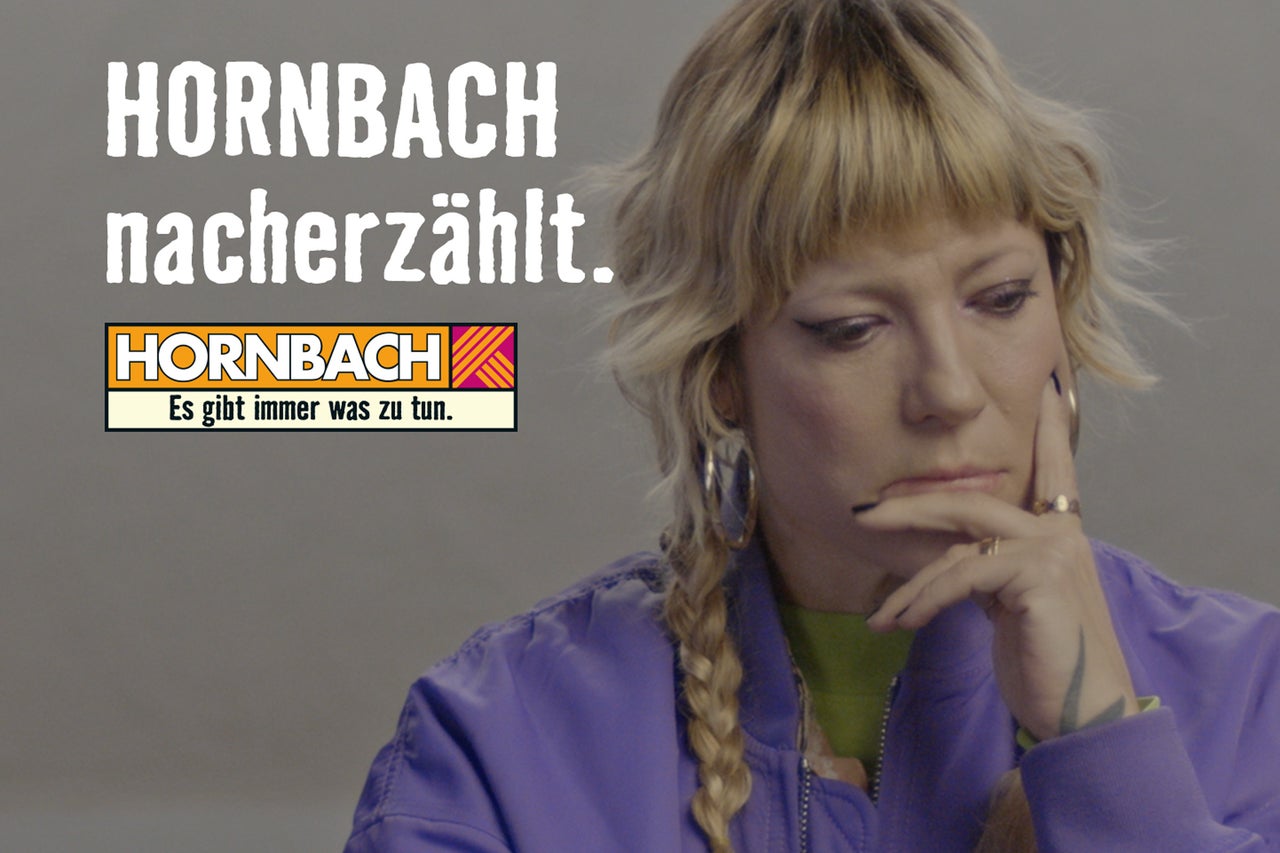 Hornbach erzählt. Frau mit geflochtenem Zopf und Hornbach Logo.