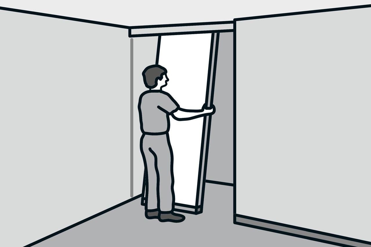 Illustration einer Person, die eine Schiebetür einbaut