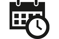 Symbol für Liefertermin: Kalender mit Uhr.