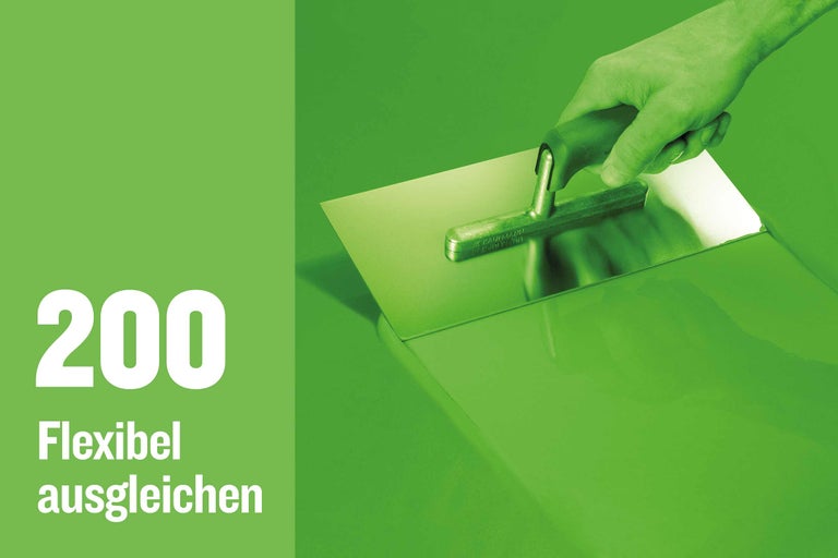 Glättkelle mit Griff und der Aufschrift 200 Flexibel ausgleichen