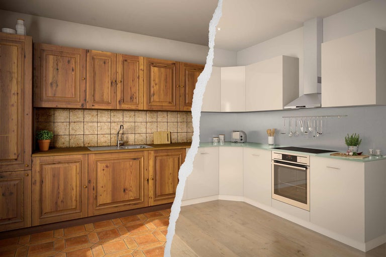 Küchenbild im Vergleich: Rustikale Holzküche versus moderne Küche