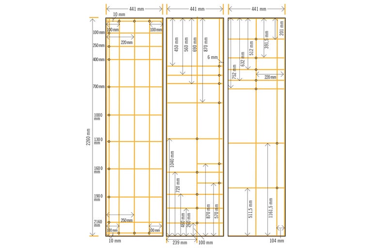Maßzeichnung mit verschiedenen Abmessungen in Millimetern