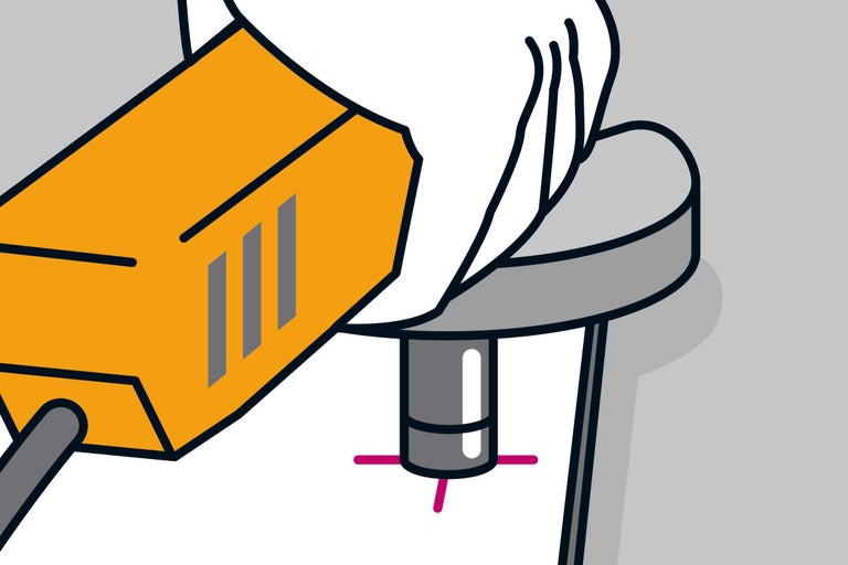 Illustration einer Säulenbohrmaschine mit Laser