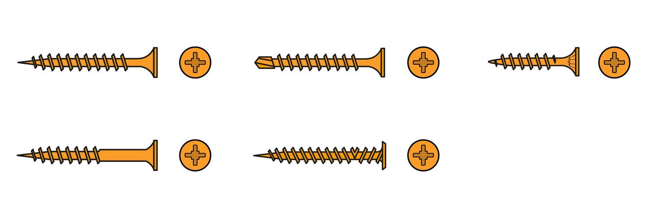 Illustration von verschiedenen Schrauben mit Kreuzschlitz
